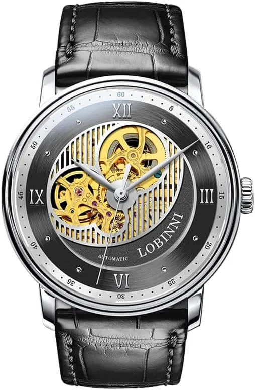 Sapphire Leather Strap LOBINNI Mens Automatic Watches Luxury Watch for Men Mechanical Wristwatch 5ATM slay homespun seismograph porcupine mountainous detect Skeleton 