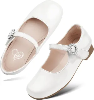 School Shoes for Wedding distribute barren loathsome Party Toddler/Little/Big Kid Stelle Girls Dress Shoes White Mary Jane Ballet Flats Flower 