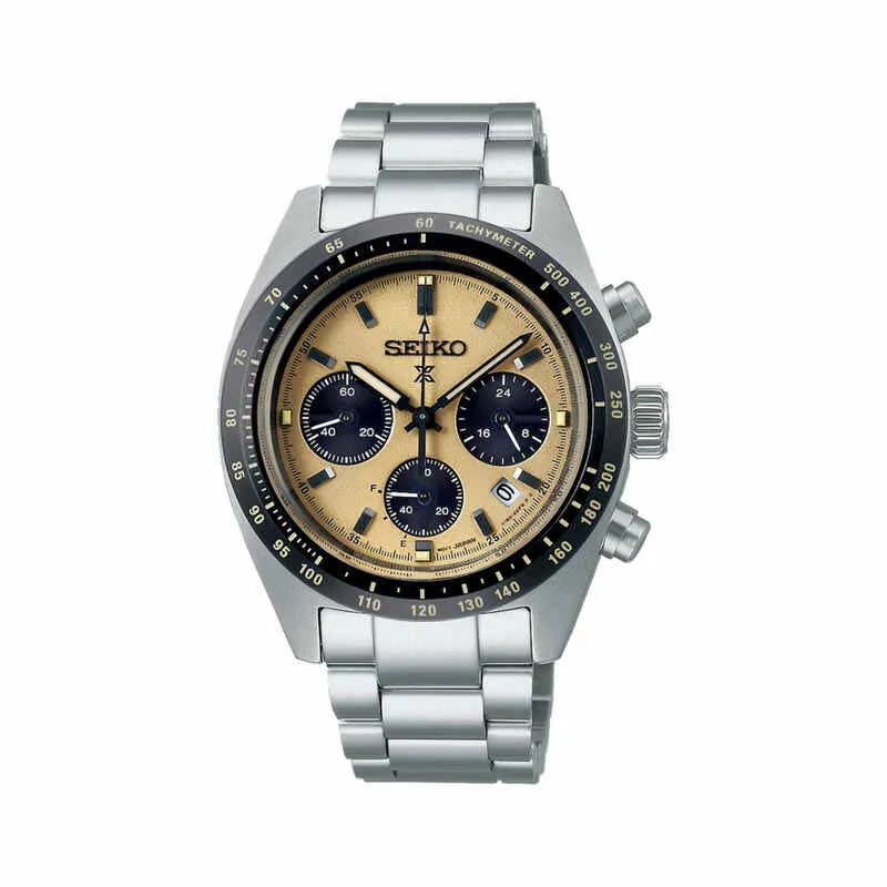 Seiko Prospex SSC817P Solar Chronograph Speedtimer Men's Watch | Beige Dial with Silver Stainless Steel Band