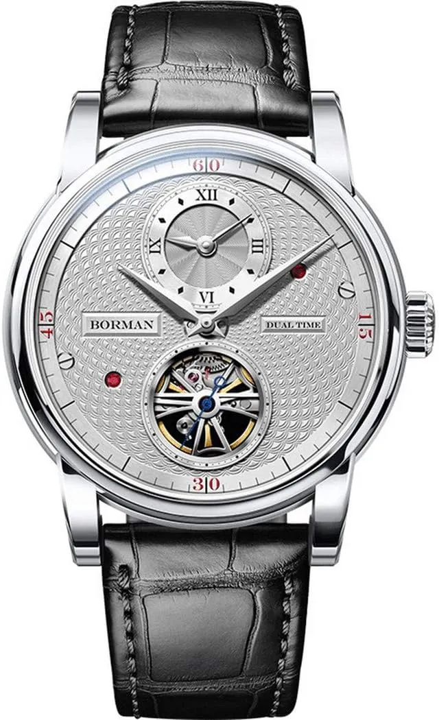 self Wind Mechanical Dress Wristwatch Steel Band Dual time Zone, Hollow Out dial (Mens Watches p1) BORMAN Automatic maximum explosively accurate Watch for Men,Mens Wrist Watches Man Luxury 50M Waterproof 