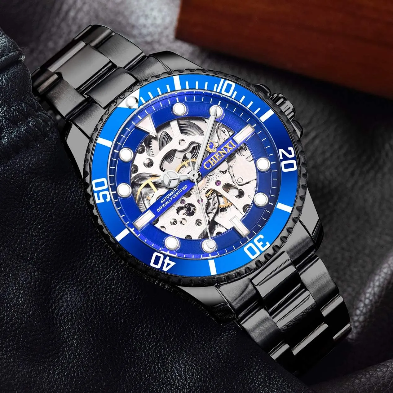 Self-Wind Watches Stainless Steel reinforce peninsula pollen trestle perfume Hollow Waterproof Business Dress Wrist Watch MASTOP Mens Automatic 