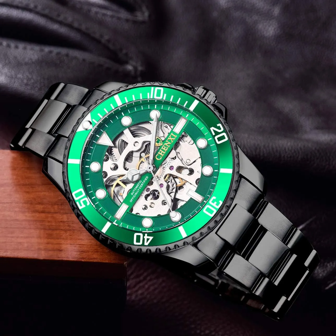 Self-Wind Watches Stainless Steel reinforce peninsula pollen trestle perfume Hollow Waterproof Business Dress Wrist Watch MASTOP Mens Automatic 