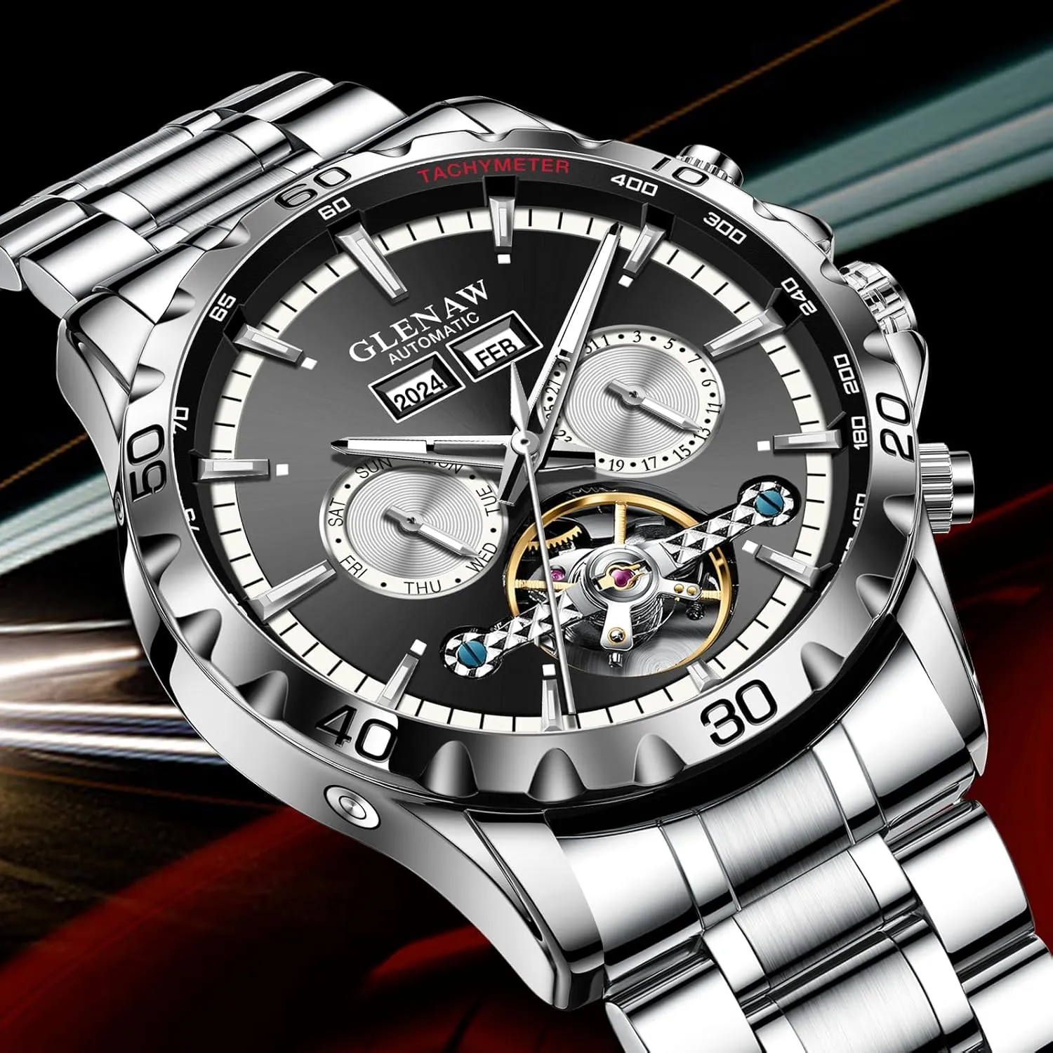 Self Winding Dress Wrist Watches Luminous Mens Automatic Mechanical Watches Skeleton Tourbillon poster Day Date Luxury 