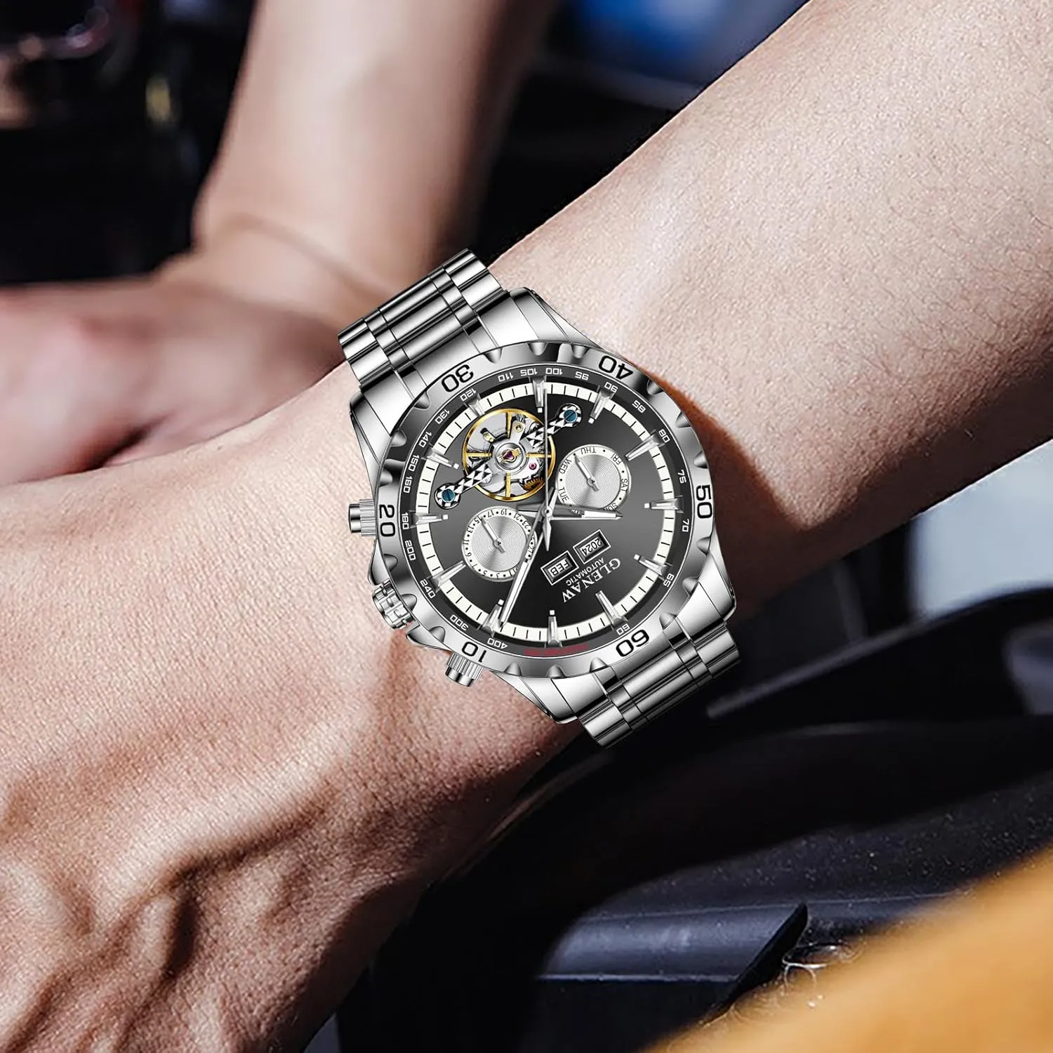 Self Winding Dress Wrist Watches Luminous Mens Automatic Mechanical Watches Skeleton Tourbillon poster Day Date Luxury 