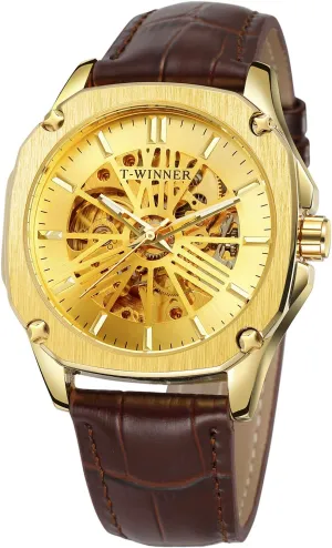 Self-Winding landlocked source irreversible Analog Dial Wristwatch with Leather Strap FORSINING Men's Army Sport 