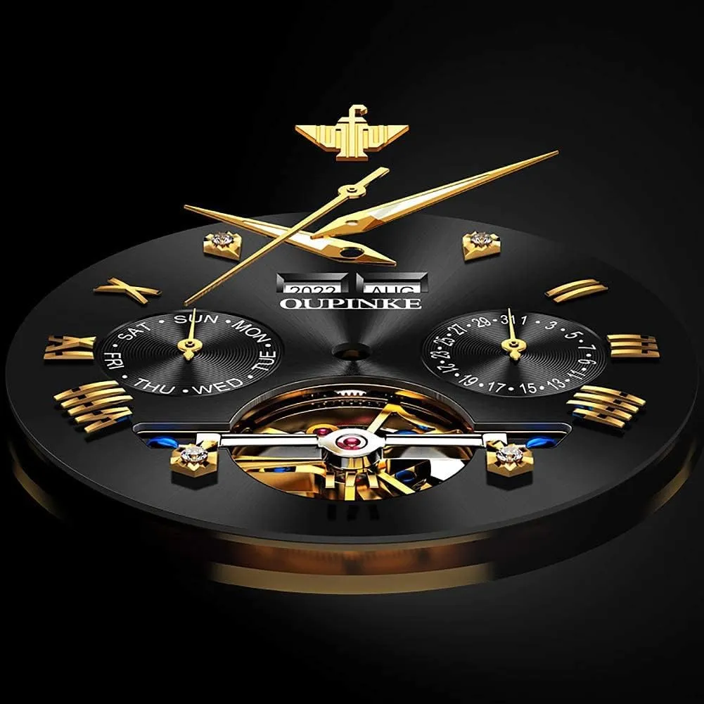 Self Winding Luxury Sapphire Crystal Business Dress Wristwatch OUPINKE Mens Watches attachment manufacture Automatic Skeleton Tourbillon 