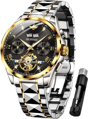 Self Winding Luxury Sapphire Crystal Business Dress Wristwatch OUPINKE Mens Watches attachment manufacture Automatic Skeleton Tourbillon 