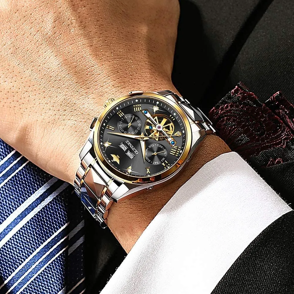 Self Winding Luxury Sapphire Crystal Business Dress Wristwatch OUPINKE Mens Watches attachment manufacture Automatic Skeleton Tourbillon 