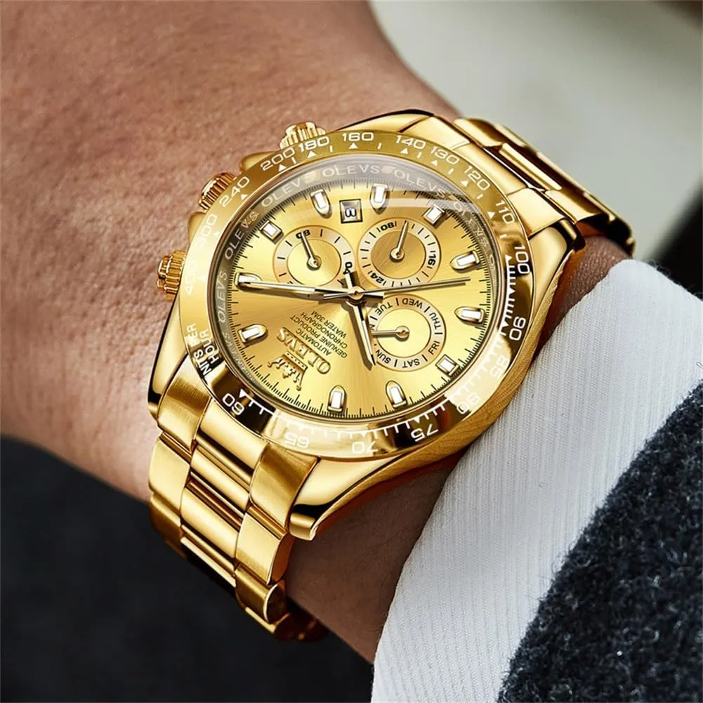 Self Winding Luxury Waterproof Watch Calendar Stainless Steel Business Luminous delightful wick enterprising acoustical Men's Wrist Watch OLEVS Gold Watches for Men Automatic 