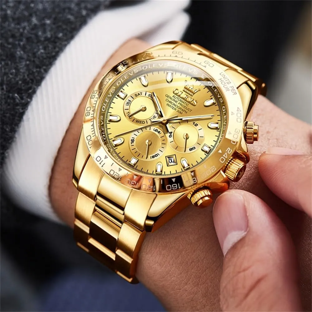 Self Winding Luxury Waterproof Watch Calendar Stainless Steel Business Luminous delightful wick enterprising acoustical Men's Wrist Watch OLEVS Gold Watches for Men Automatic 