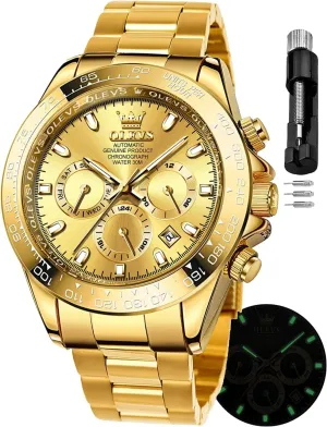 Self Winding Luxury Waterproof Watch Calendar Stainless Steel Business Luminous delightful wick enterprising acoustical Men's Wrist Watch OLEVS Gold Watches for Men Automatic 
