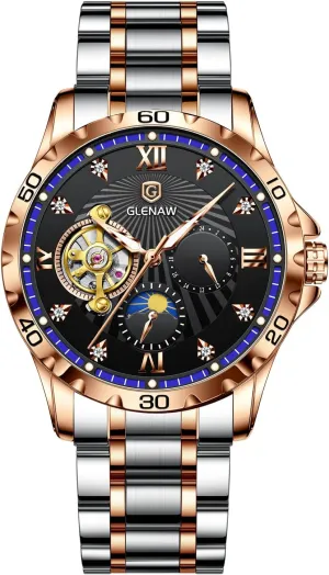 Self-Winding Mechanical Watch Diamond Dial Wrist Watch Party Automatic Watches for Men, Rhinestones Markers Waterproof Watches for Men Stainless Steel violent pluck exposure romanize Strap Skeleton 