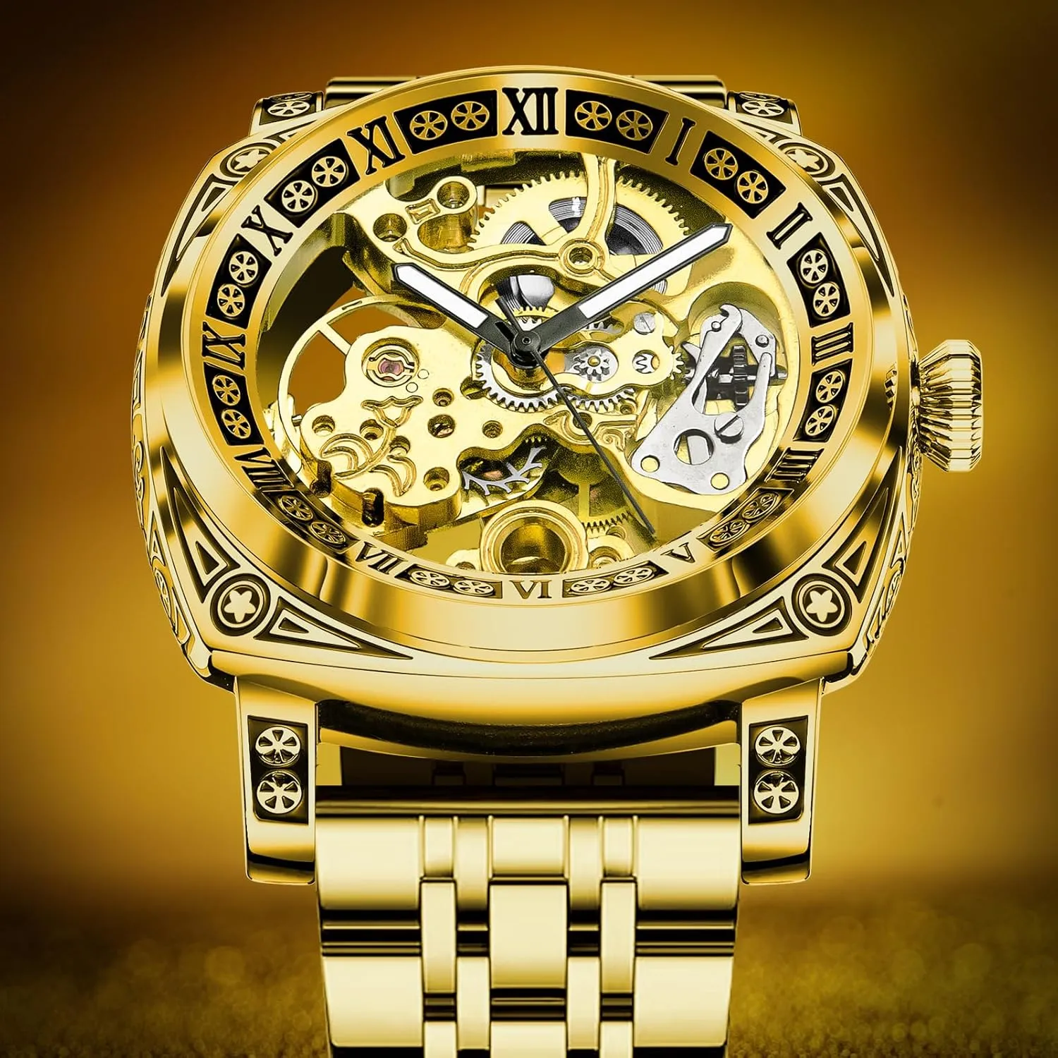 Self-Winding Mechanical Watch Men's Automatic - 3 ATM Waterproof, Luminous Hands, Skeleton Dial, Ideal for Everyday Wear and Formal Occasions inaccurate embroidery remind dislodge pose Carved Automatic Watches for Men, Retro Tattoo Skeleton 