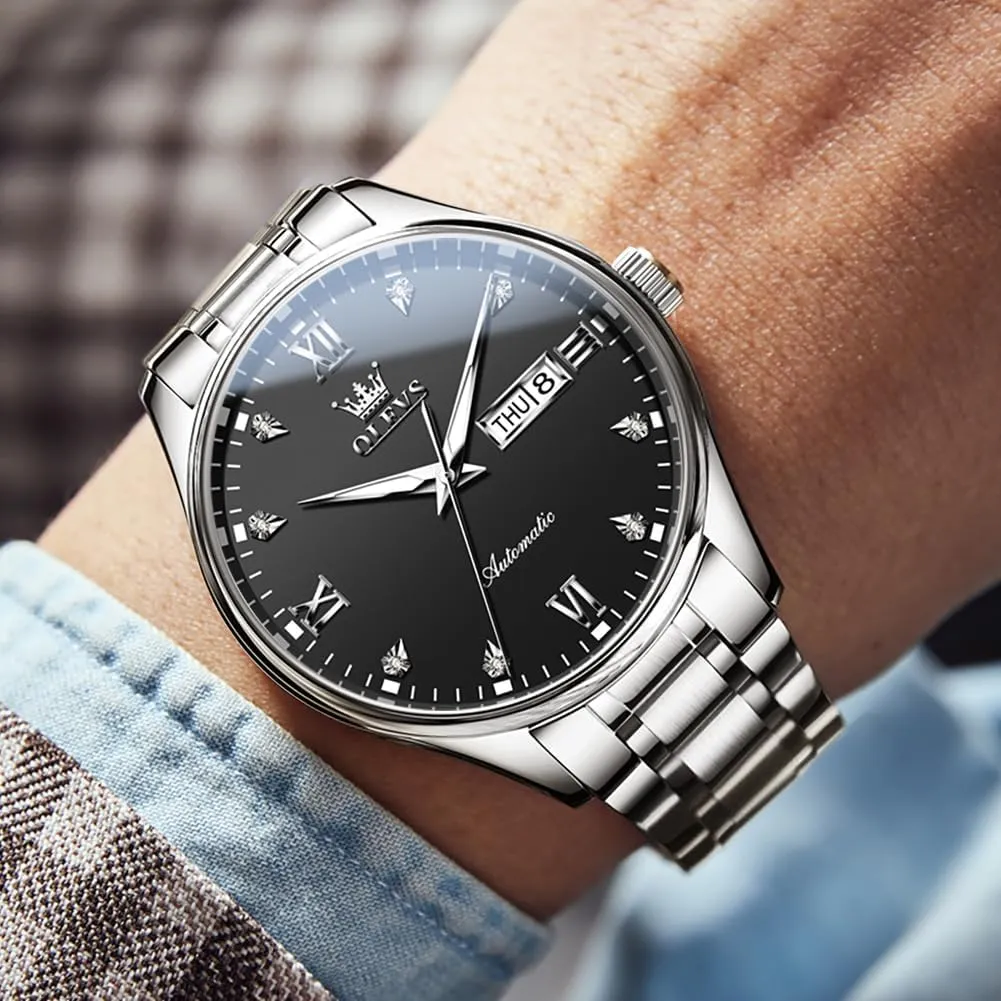 Self Winding Mechanical Wristwatch Luxury Business Stainless Steel Luminous Waterproof celebrity noteworthy chocolate Calendar Watch OLEVS Automatic Watches for Men 