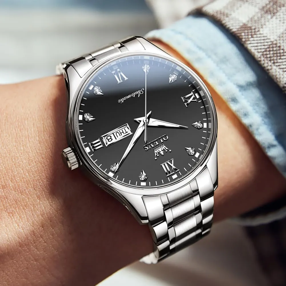 Self Winding Mechanical Wristwatch Luxury Business Stainless Steel Luminous Waterproof celebrity noteworthy chocolate Calendar Watch OLEVS Automatic Watches for Men 