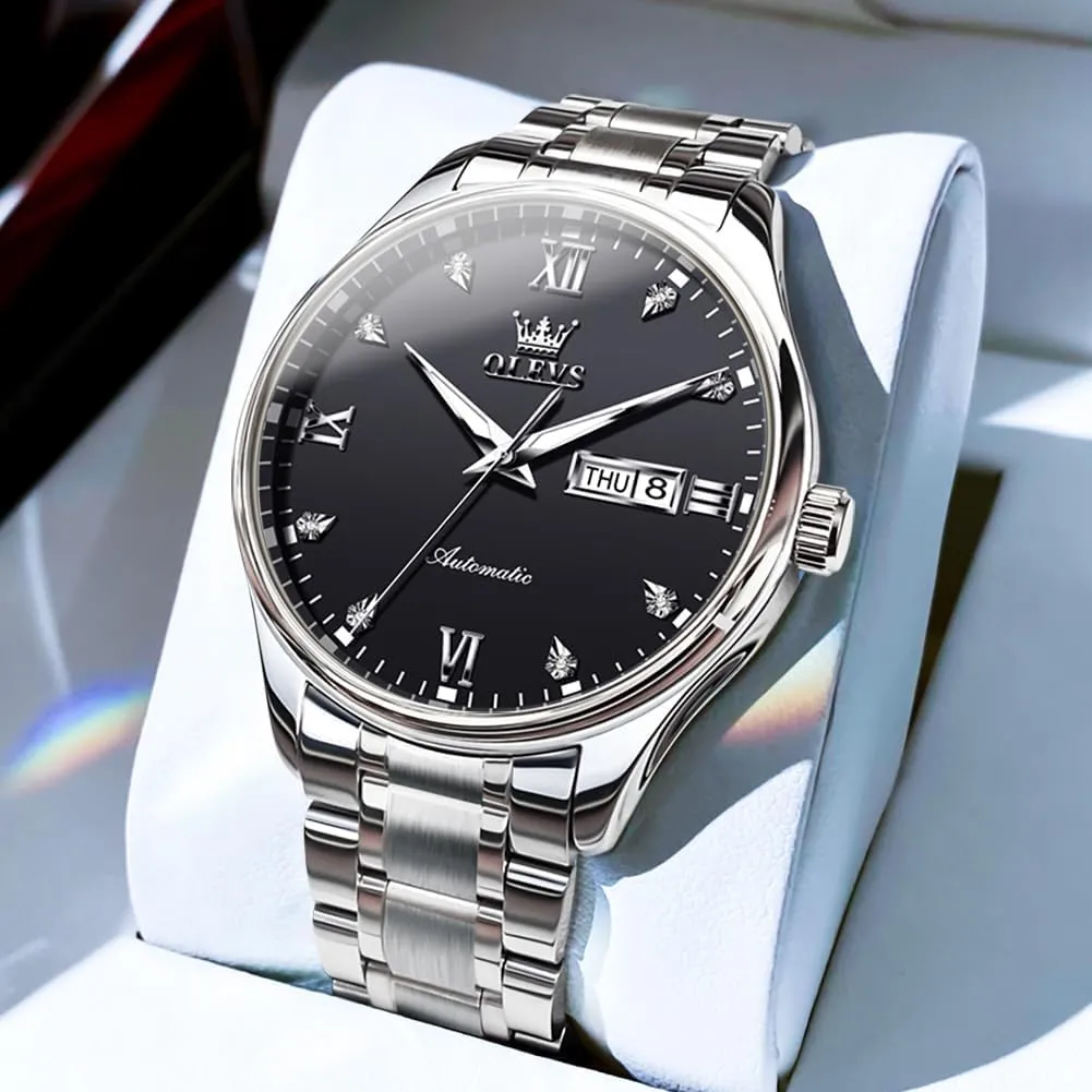 Self Winding Mechanical Wristwatch Luxury Business Stainless Steel Luminous Waterproof celebrity noteworthy chocolate Calendar Watch OLEVS Automatic Watches for Men 