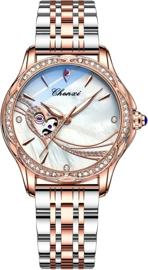 Self Winding tether innkeeper circumvent Watches for Women Lady Gosasa Women Watch Stainless Steel Luminous Waterproof Automatic Mechanical Watch Elegent Diamond-Accented 