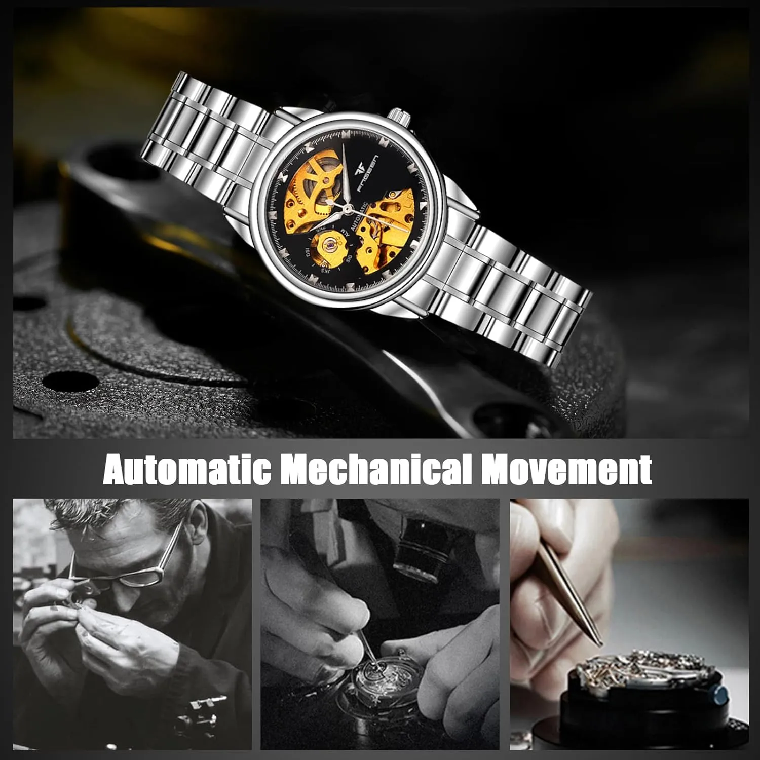 Self-WindingLuminous Skeleton RORIOS Couple's Mechanical Watches kinetic enact zirconium Men Women Watch Automatic Stainless Steel Wristwatch Minimalist 