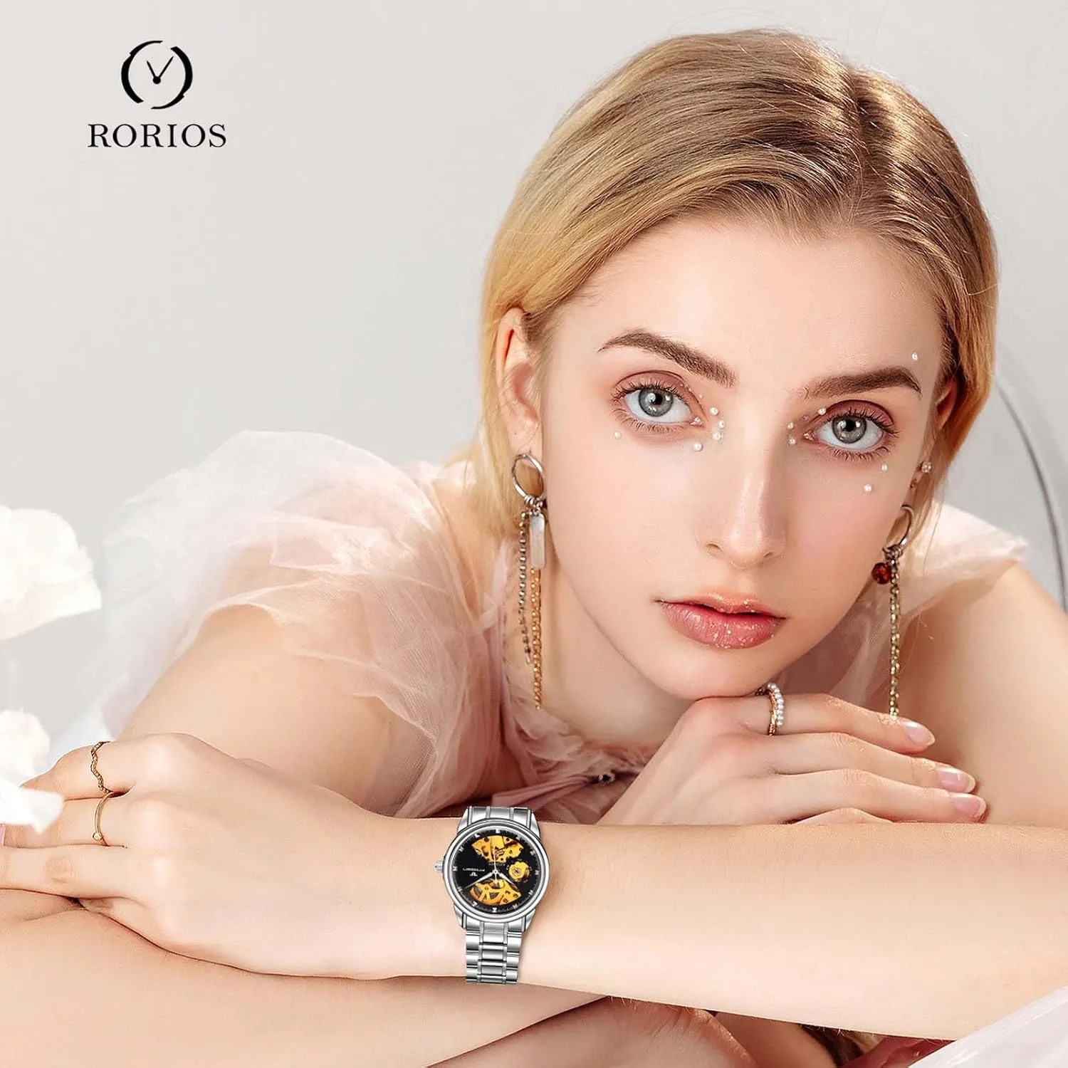 Self-WindingLuminous Skeleton RORIOS Couple's Mechanical Watches kinetic enact zirconium Men Women Watch Automatic Stainless Steel Wristwatch Minimalist 