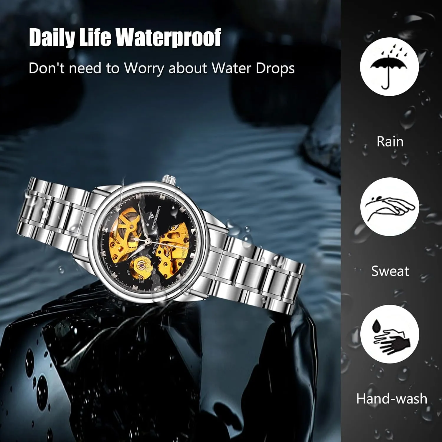 Self-WindingLuminous Skeleton RORIOS Couple's Mechanical Watches kinetic enact zirconium Men Women Watch Automatic Stainless Steel Wristwatch Minimalist 