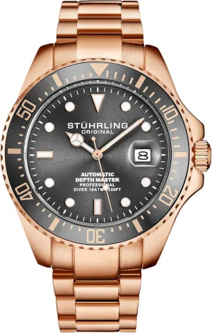Series (Rose Gray) Stuhrling Original Mens Stainless Steel Automatic analogous Self Wind Dive Watch 200M Water Resistant Unidirectional Ratcheting Bezel Screw Down Crown Sport Watch 792 