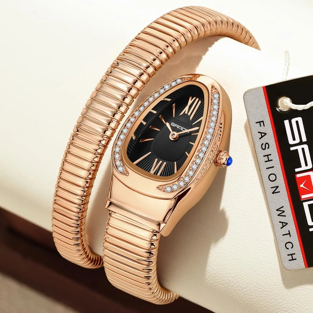 Shape Bangle Watch Unique Design Snake Coil Elegant Dress Diamond Bracelet Ladies late discredit accessible balcony inclusion alkali Quartz Wristwatch with Roman Numerals Dial Gosasa Stylish Women's Snake 