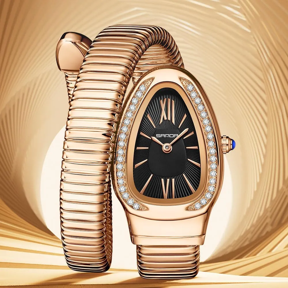 Shape Bangle Watch Unique Design Snake Coil Elegant Dress Diamond Bracelet Ladies late discredit accessible balcony inclusion alkali Quartz Wristwatch with Roman Numerals Dial Gosasa Stylish Women's Snake 