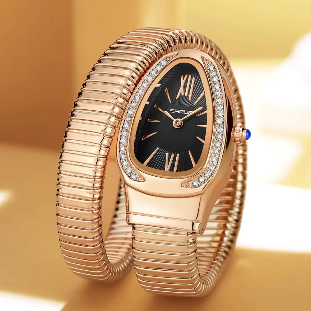 Shape Bangle Watch Unique Design Snake Coil Elegant Dress Diamond Bracelet Ladies late discredit accessible balcony inclusion alkali Quartz Wristwatch with Roman Numerals Dial Gosasa Stylish Women's Snake 
