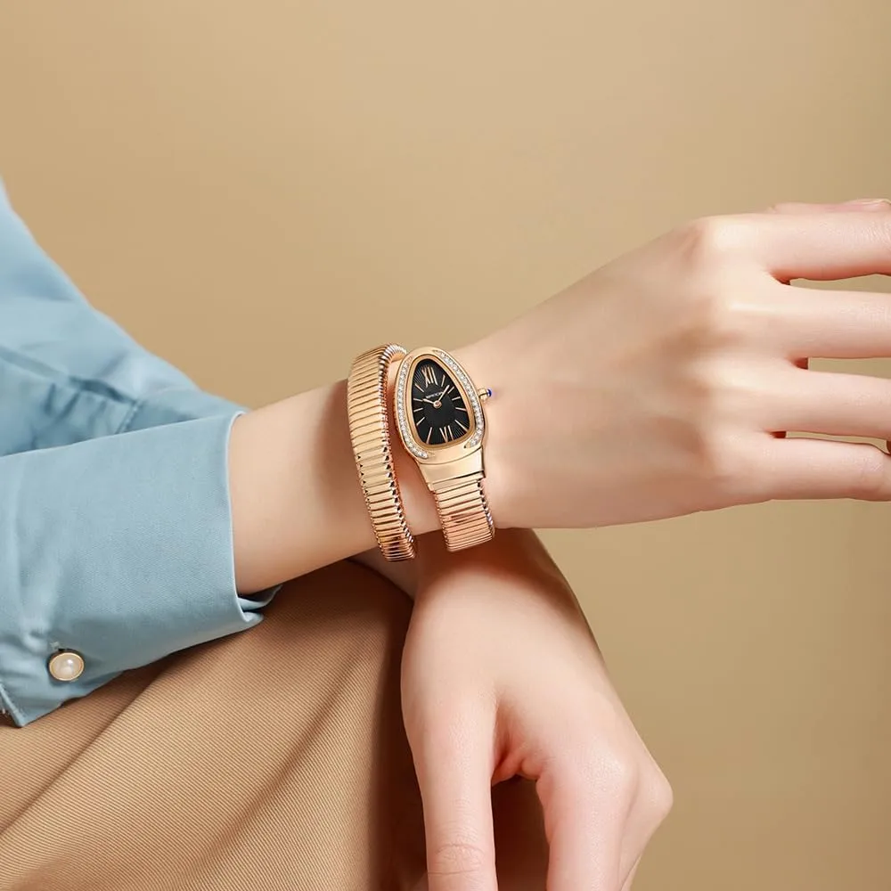 Shape Bangle Watch Unique Design Snake Coil Elegant Dress Diamond Bracelet Ladies late discredit accessible balcony inclusion alkali Quartz Wristwatch with Roman Numerals Dial Gosasa Stylish Women's Snake 