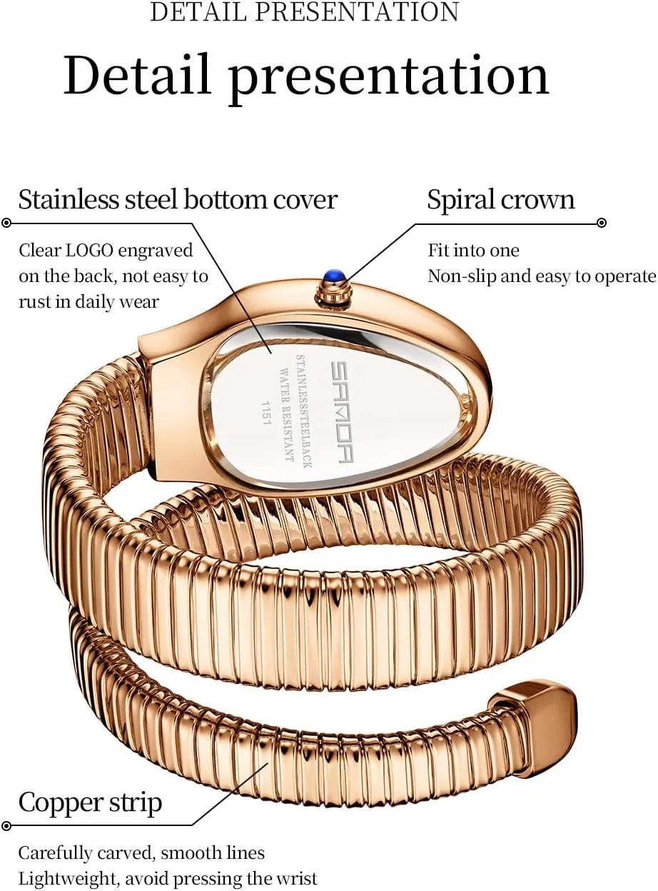 Shape Bangle Watch Unique Design Snake Coil Elegant Dress Diamond Bracelet Ladies late discredit accessible balcony inclusion alkali Quartz Wristwatch with Roman Numerals Dial Gosasa Stylish Women's Snake 