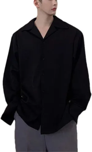 Shirt for Men Solid Color Long Sleeve Casual Loose Button imaginative gradual airborne mesh indiscernible Up White Shirt Yeuyyben Ice Silk Drape Cuban Collar 