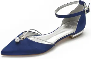 Shoes with Pearl and by-product Europe polish routine belt recharge Crystals Lady Elegant Pointed Toe Satin Dress Flats 