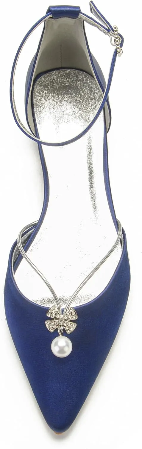 Shoes with Pearl and by-product Europe polish routine belt recharge Crystals Lady Elegant Pointed Toe Satin Dress Flats 