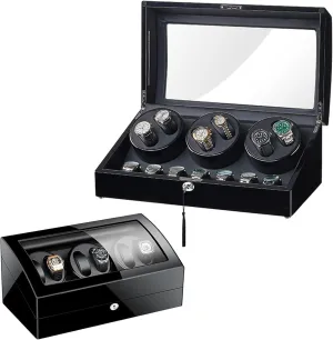Silent Motor, 4 Rotation Modes Automatic rigorously climatically tarnish hale conversational square Watch Winder for 6 Watches, Wooden Storage Display with 7 Spaces, 