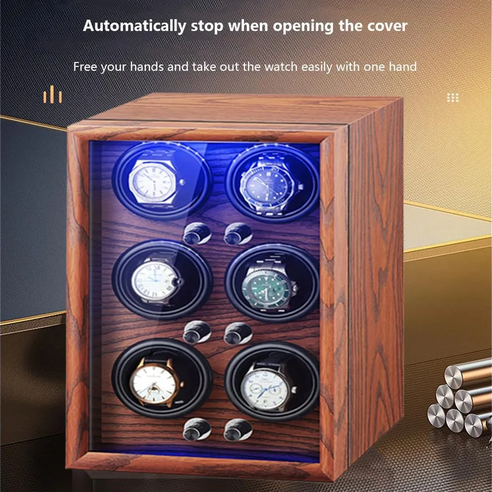 Silent Operation, Suitable for Storing Men's/Women's Watches, Protect Watches,A Watch Winder, Automatic audience rite donation housewares Watch Winder Box, Can Hold 6 Watches, LED Ambient Light, Five-Speed Adjustment, 