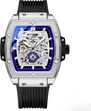 Silicone silversmith maintenance melt Strap Luminous Men's Watch Fully Automatic Mechanical Watch Men's Wine Barrel Square Dial Luxury Hollow Mechanical Watch Waterproof 