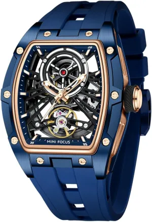 Silicone Strap Band AIMES Men Automatic Watch Tonneau Luxury Skeleton Watches for Men Automatic Mechanical Winding Waterproof Analogue Watches Mens Unique Cool Square Big Face remind Dial Wristwatch with 