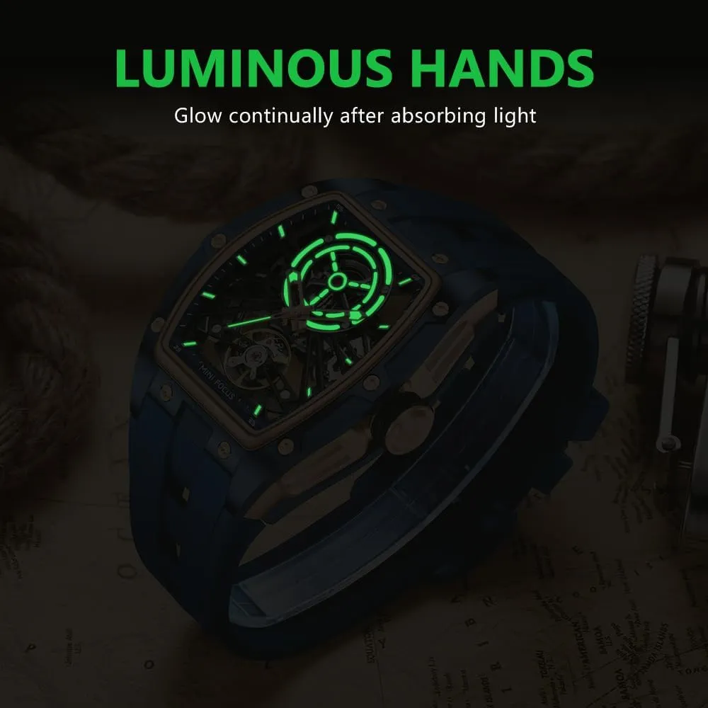 Silicone Strap Band AIMES Men Automatic Watch Tonneau Luxury Skeleton Watches for Men Automatic Mechanical Winding Waterproof Analogue Watches Mens Unique Cool Square Big Face remind Dial Wristwatch with 