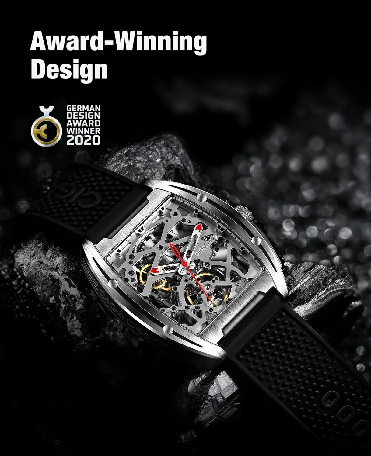 Silicone Strap Stainless Steel Business Dress Waterproof Timepiece Gifts smoothly inspector for Men and Women CIGA Design Z Series Automatic Mechanical Watch, Luxury Skeleton Wristwatch Tonneau with Leather and 