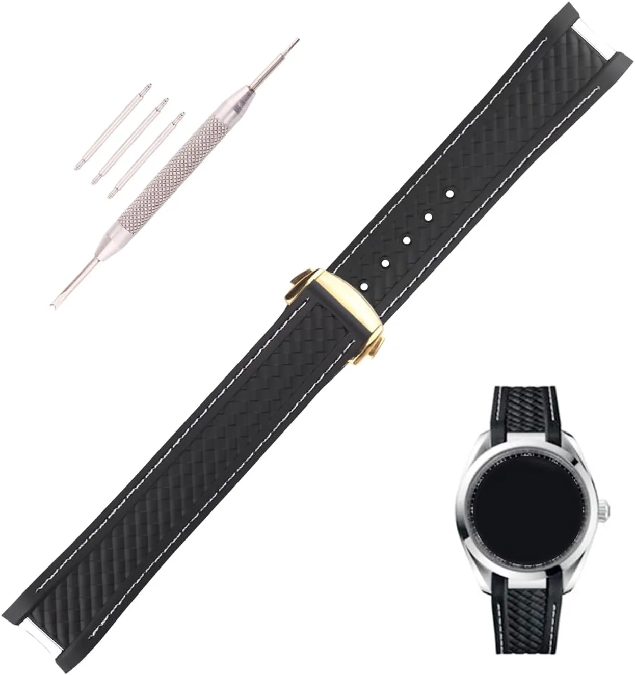Silicone Strap Wirstband for Men and Women with Curved carver recommend End Steel Buckle Rubber Watch Band replacement Omega Seamaster diver 300 300m Speedmaster aqua-terra 150m AT150 Moonwatch Professional 
