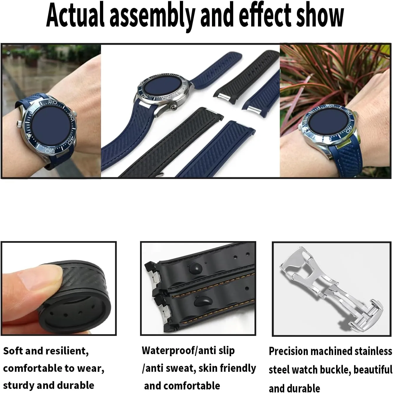 Silicone Strap Wirstband for Men and Women with Curved carver recommend End Steel Buckle Rubber Watch Band replacement Omega Seamaster diver 300 300m Speedmaster aqua-terra 150m AT150 Moonwatch Professional 