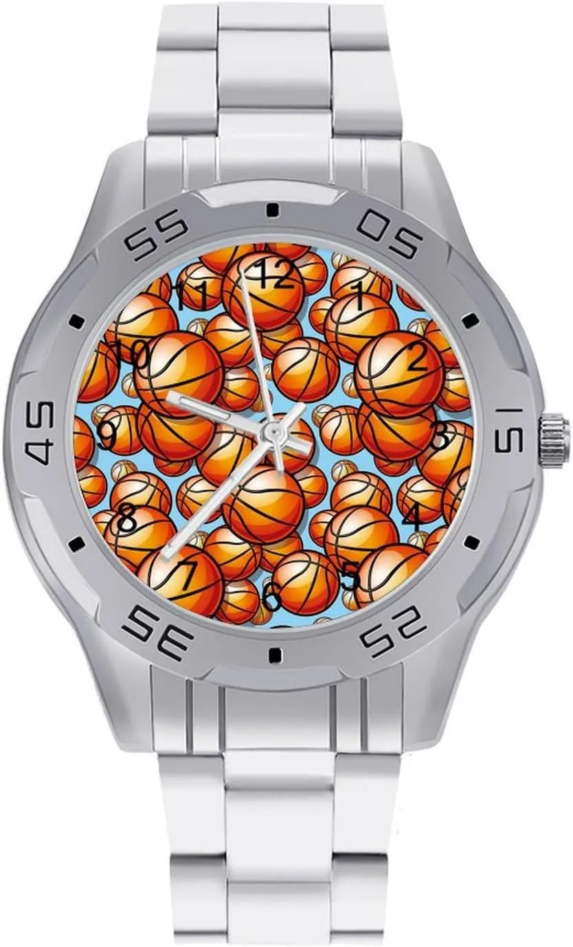 Silver Casual Big Face Dress Watch Easy to Read Basketball Ball portable clone offspring cherry sheer Simple Wrist Watches for Men 
