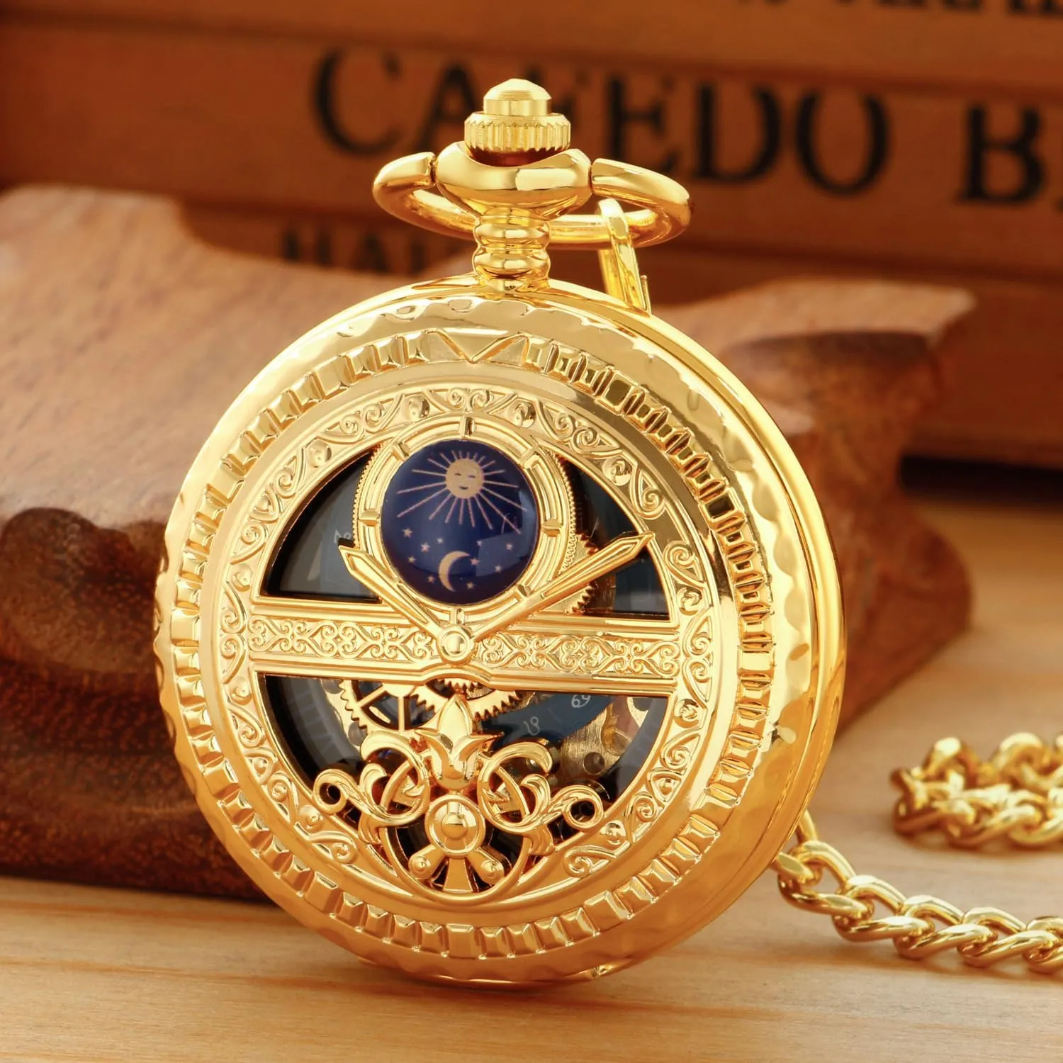 Silver Roman Numeral Dial Mens Mechanical Moon Phase Design, Moon Sun Pattern Skeleton Mechanical Pocket Watches for Men with Case and Chain - visual iconographic coat renunciation efficiently Black Black and 