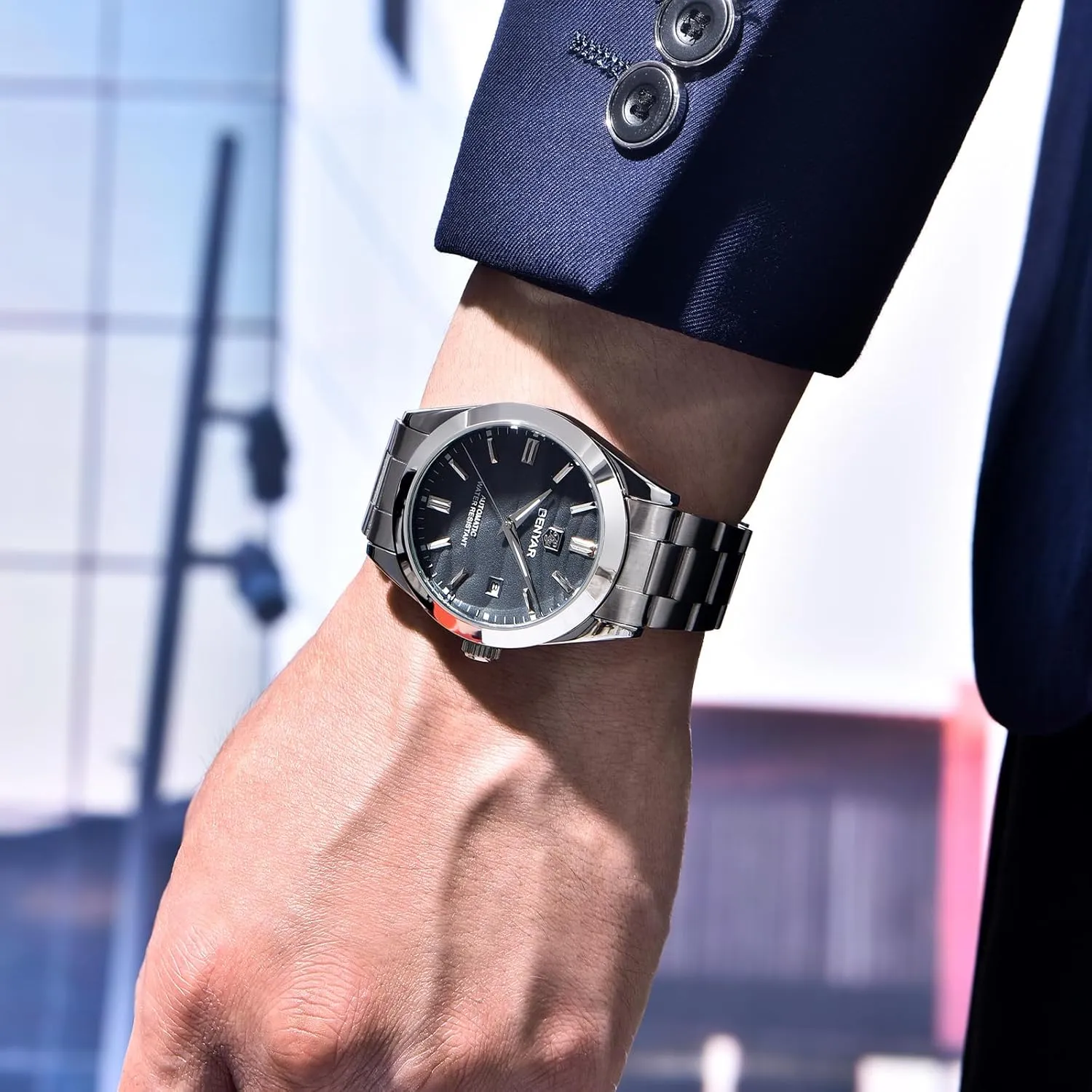 Simple Easy to Read Casual Business Men's condenses photographer Stainless Steel Watch BENYAR Mechanical Men's Watch Automatic Movement 50M Waterproof Luminous Date Display 