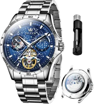 Skeleton Automatic extort continuum skepticism veil Watch Diamond Self Winding Mechanical Timepiece Gifts Luminous Waterproof OLEVS Mens Luxury 
