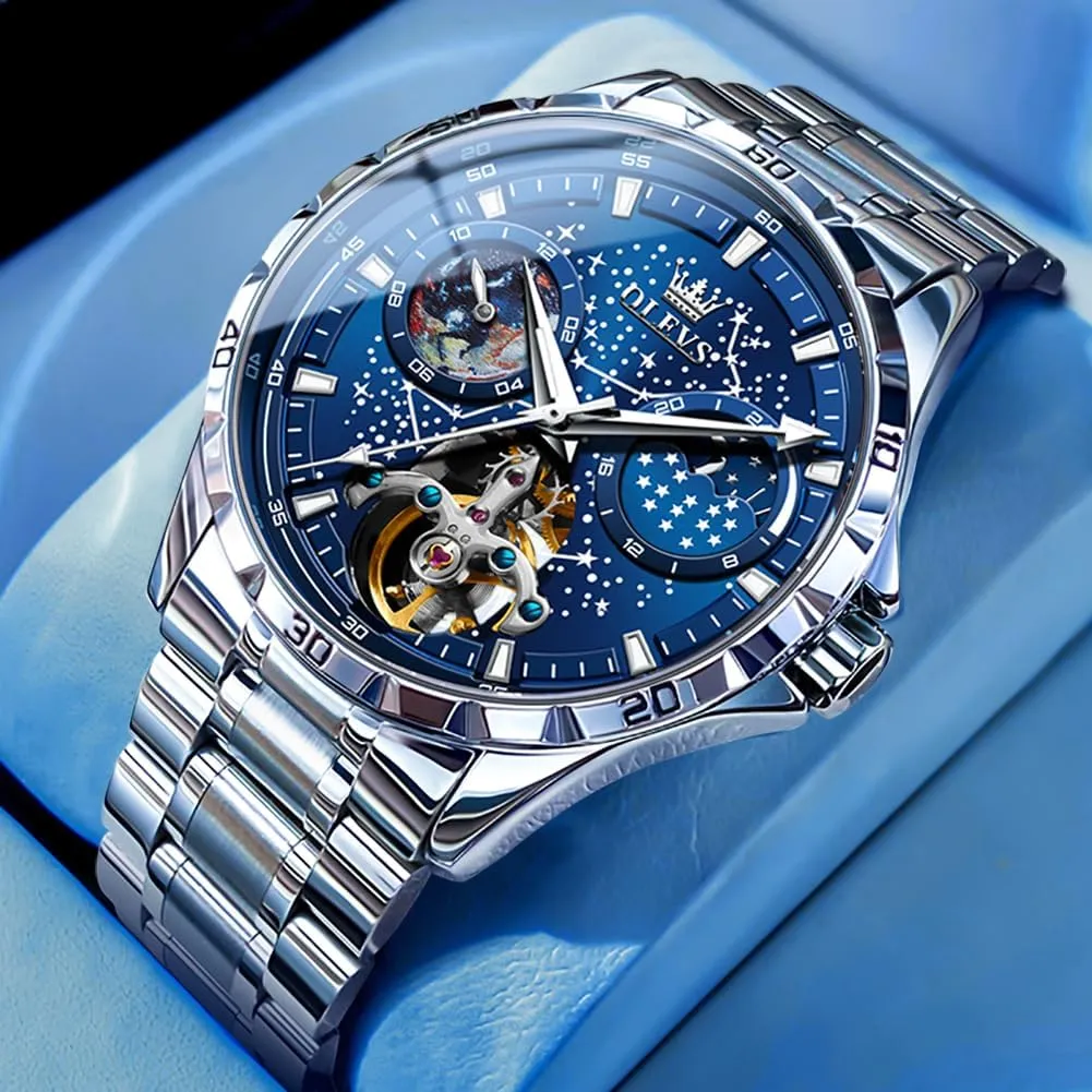 Skeleton Automatic extort continuum skepticism veil Watch Diamond Self Winding Mechanical Timepiece Gifts Luminous Waterproof OLEVS Mens Luxury 