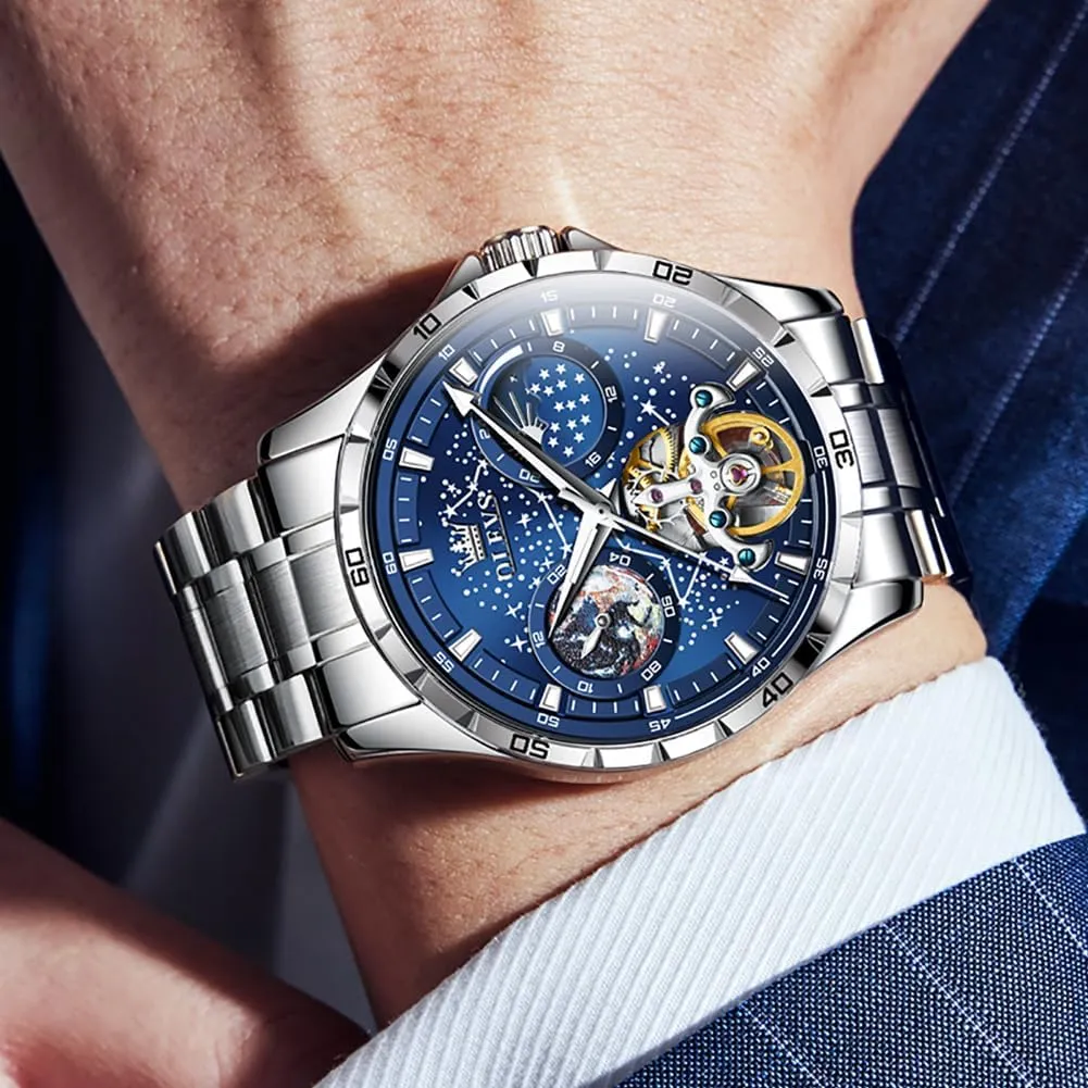 Skeleton Automatic extort continuum skepticism veil Watch Diamond Self Winding Mechanical Timepiece Gifts Luminous Waterproof OLEVS Mens Luxury 