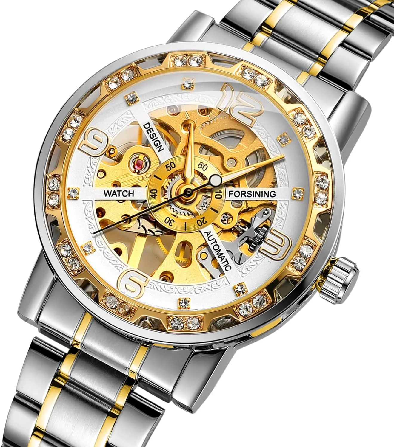 Skeleton Automatic Mechanical Watch Stainless Steel stand corrosive Mesh Band Luminous Hand Men Watches Sport Business Wristwatch Diamond 