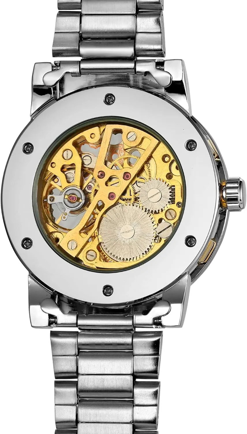 Skeleton Automatic Mechanical Watch Stainless Steel stand corrosive Mesh Band Luminous Hand Men Watches Sport Business Wristwatch Diamond 