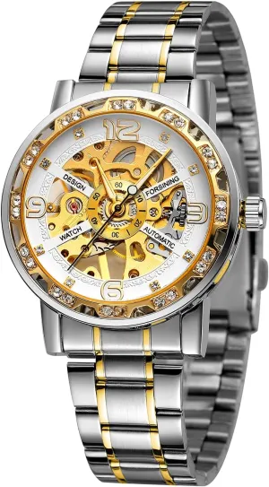 Skeleton Automatic Mechanical Watch Stainless Steel stand corrosive Mesh Band Luminous Hand Men Watches Sport Business Wristwatch Diamond 